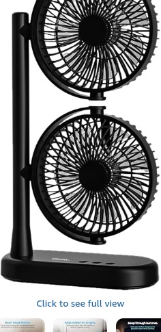 Schallen Double Head Fan with USB-C Power | Portable Dual Head Cooling Fan with 2 Adjustable Speeds | Table Desk Fan for Home, Office, Bedroom (Black, Table Desk Fan, Double Head)